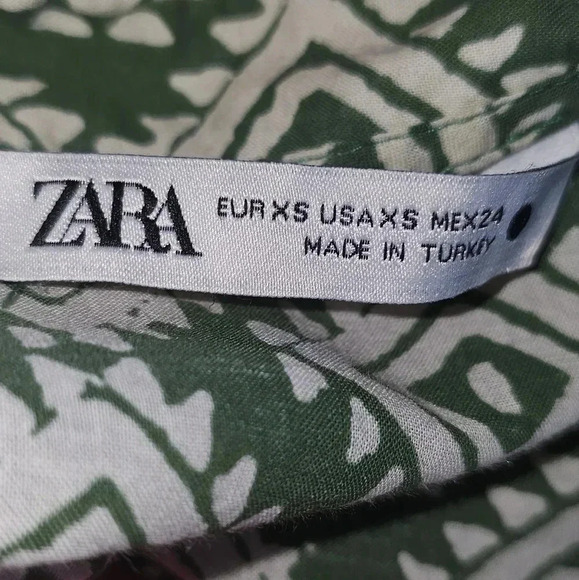 Zara Cadie Geometric Green Mini Smock Dress Boho, Cottagecore SZ Small - Picture 12 of 13